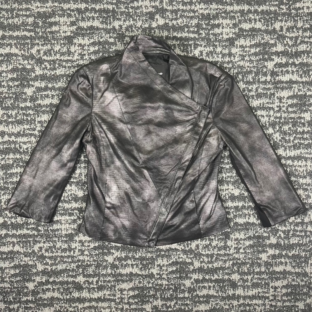 Bebe Metallic Silver Snakeskin Embossed Asymmetrical Moto Jacket Size‎ 6